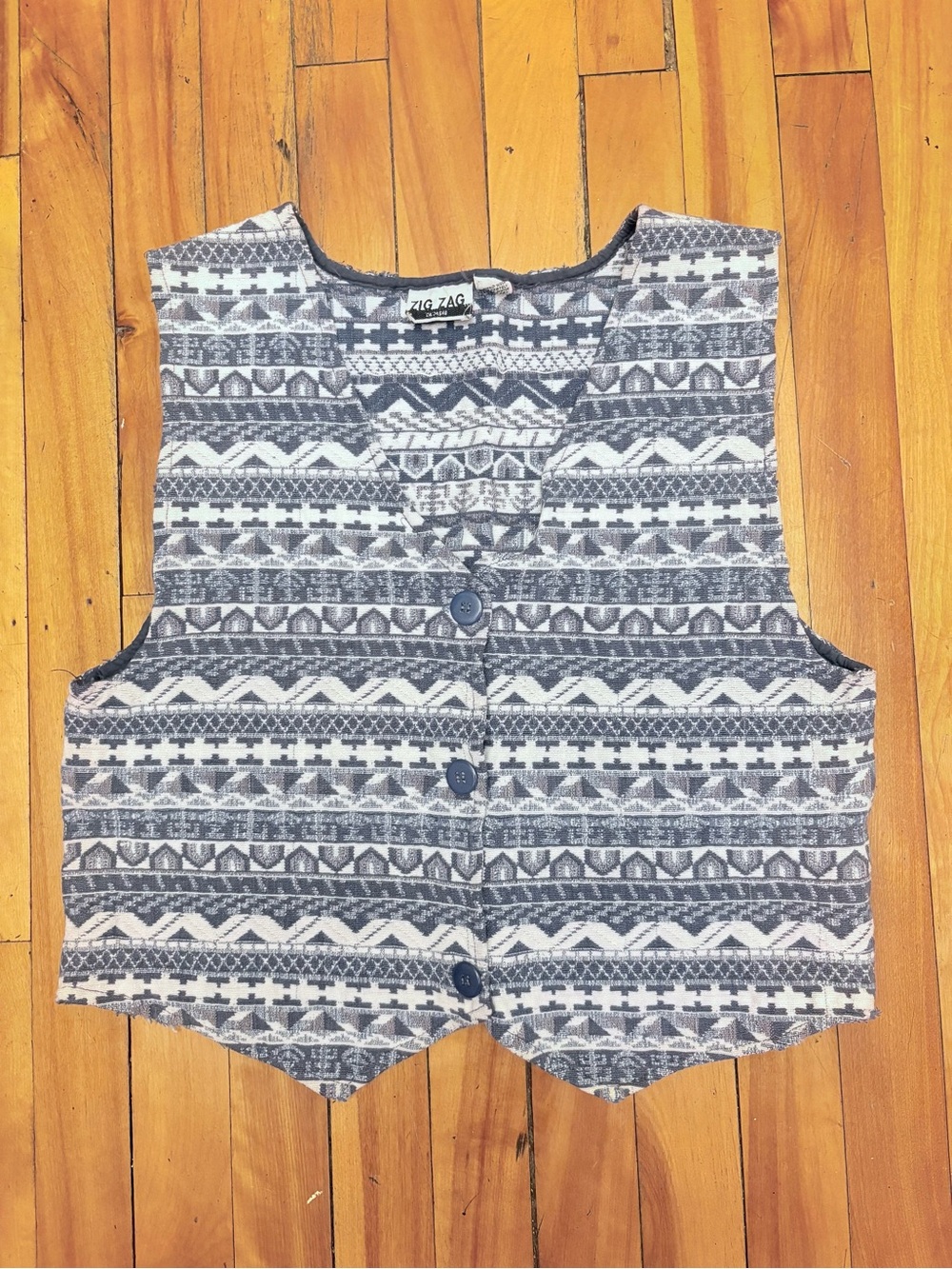 Vintage ZIG ZAG 100% Cotton Made in India Blue & White Patterned Vest - Size L